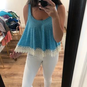 Heathered Blue Crochet Tank